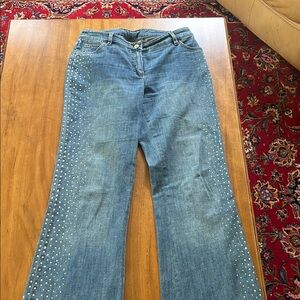 Escada Blue Flare Wide Leg Jeans with Embellishments